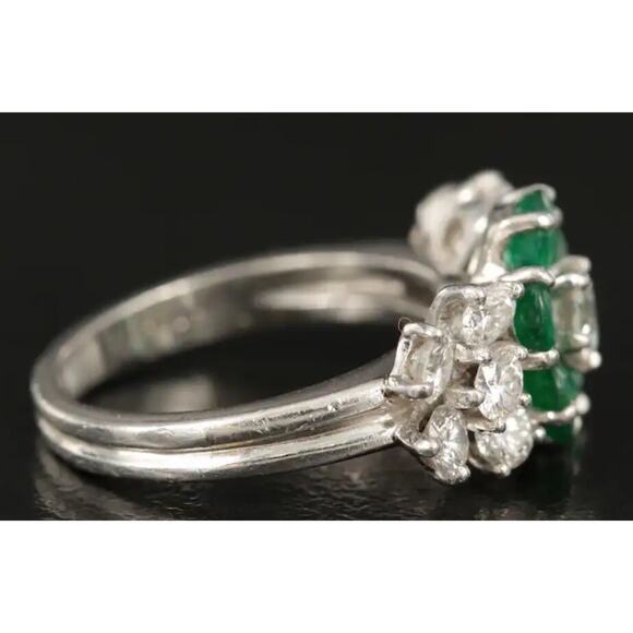 Cartier Platinum Emerald and Diamond Triple Flower Engagement Ring Ca. 1950s - Picture 5 of 10